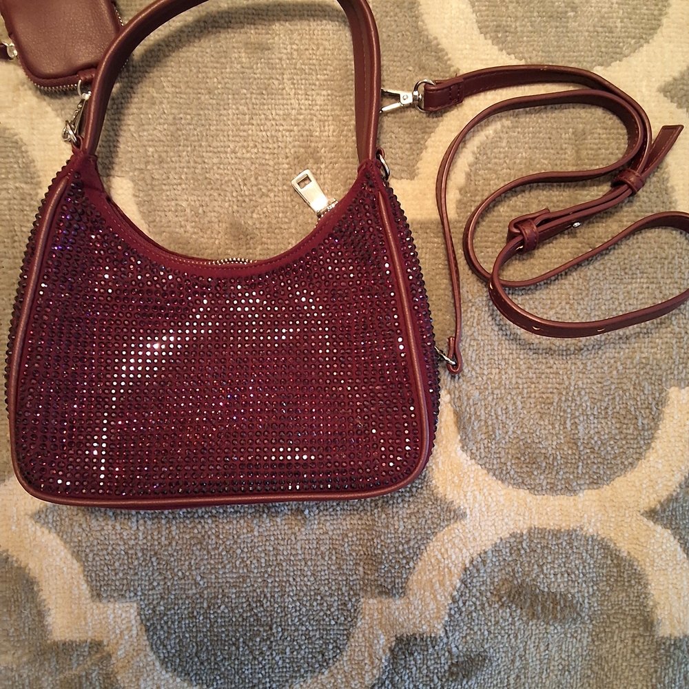 INC International Concepts Burgundy Rhinestone Shoulder Bag